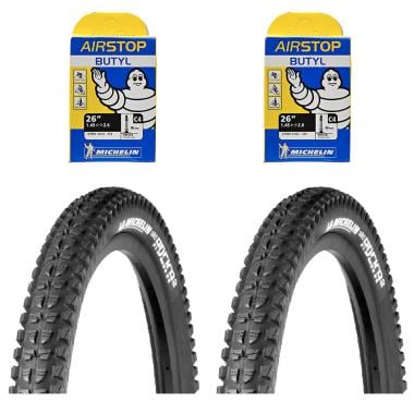 MICHELIN WILD ROCK'R 26x2.40 Set of s Single Tubeless Ready Folding Tyres 882299 + MICHELIN AIRSTOP C4 26 1 Inner Tubes Presta 0