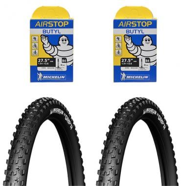 MICHELIN WILD GRIP'R 27.5x2.25 Set of 2 Single Tubeless Ready Folding Tyres 286990 + 2 MICHELIN AIRSTOP B4 27.5 Inner Tubes 0