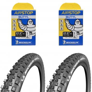 MICHELIN WILD AM PERFORMANCE LINE 27.5x2.35 Set of 2 Gum-X Tubeless Ready Folding Tyres 007497 + 2 MICHELIN AIRSTOP Inner Tubes 0