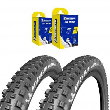 MICHELIN WILD AM COMPETITION LINE 29x2.35 Set of 2 Tubeless Ready Folding Tyres GUM-X 526546 + 2 MICHELIN B4 29 Inner Tubes Pres 0