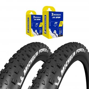 Kit 2 Copertoni MICHELIN FORCE XC PERFORMANCE LINE 29x2,25 GUM-X Tubeless Ready Flessibile 572071 + 2 Camere d'Aria MICHELIN A4 0