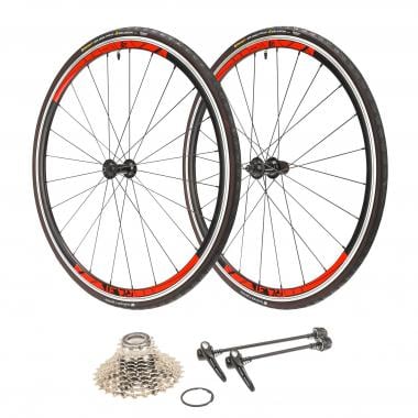 4ZA RC31 Clincher Wheelset Red + SHIMANO 105 5800 11 Speed Cassette + CONTINENTAL GRAND PRIX 4 SEASON Tyres 0