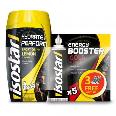 ISOSTAR Pack: HYDRATE&PERFORM Energy Drink Lemon + BOOSTER 2 (+3 free) Energy Gels Cola 0