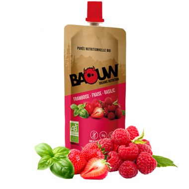 Purea Energetica BAOUW Bio Ricetta alla Frutta Lampone Fragola Basilico (90g) 0