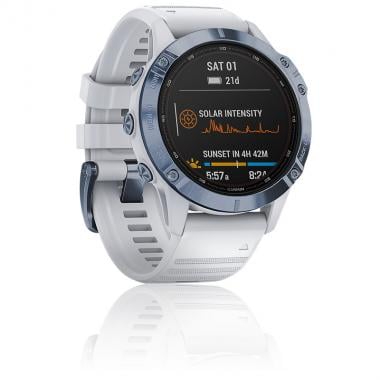 GARMIN FENIX 6 Pro SOLAR GPS Watch Titanium Cobalt Blue White Strap 0